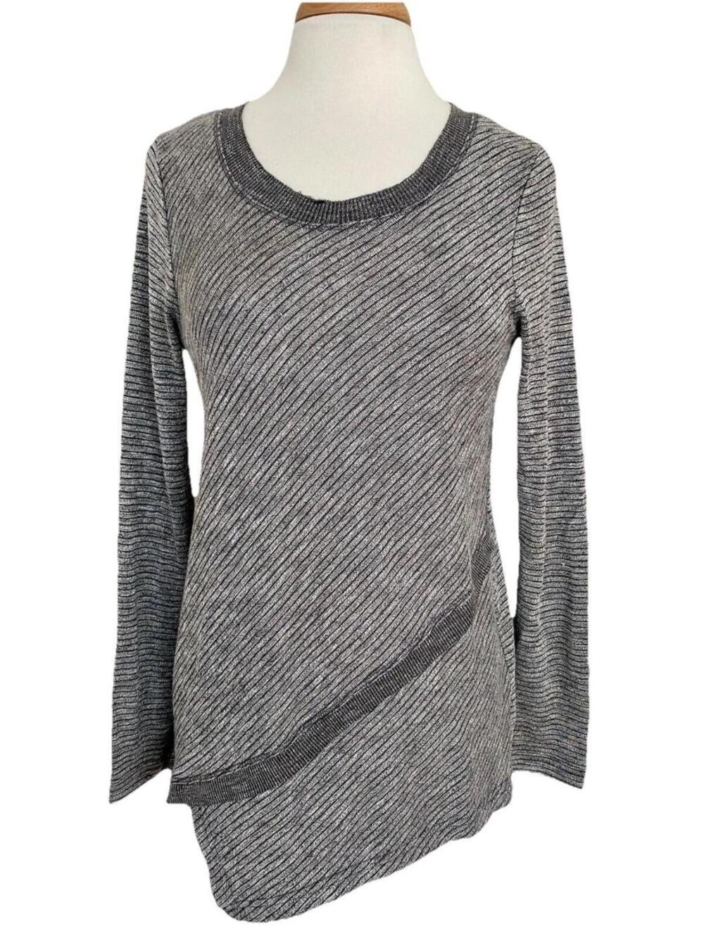 Mystree Silver Black Metallic Stripe Asymmetrical Lightweight Sweater Knit Top S